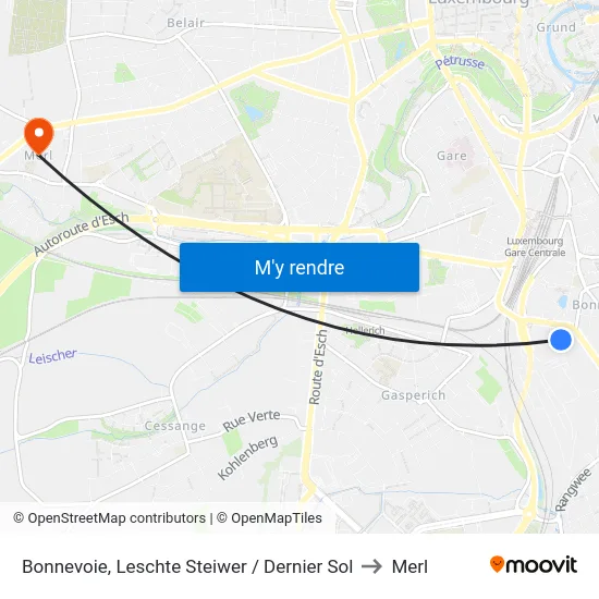 Bonnevoie, Leschte Steiwer / Dernier Sol to Merl map