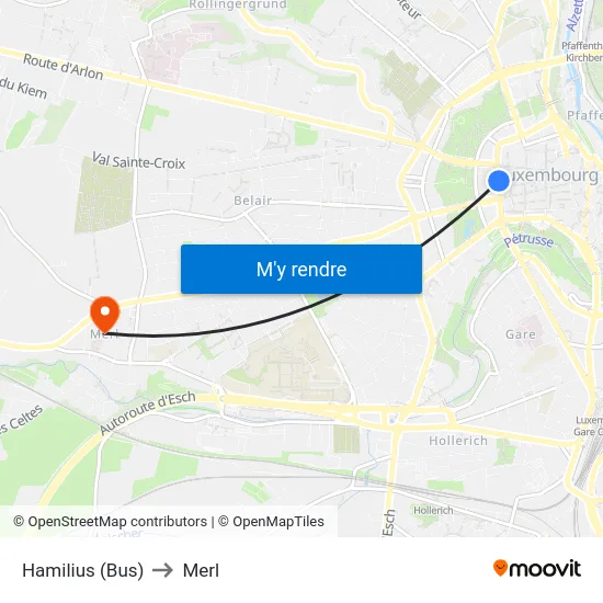 Hamilius (Bus) to Merl map