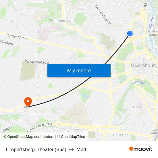 Limpertsberg, Theater (Bus) to Merl map