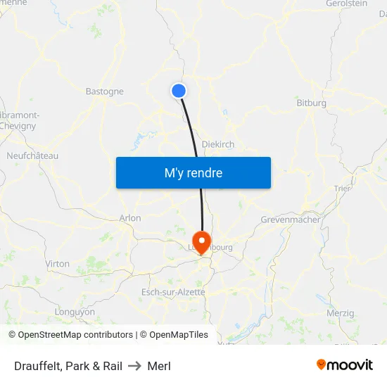 Drauffelt, Park & Rail to Merl map