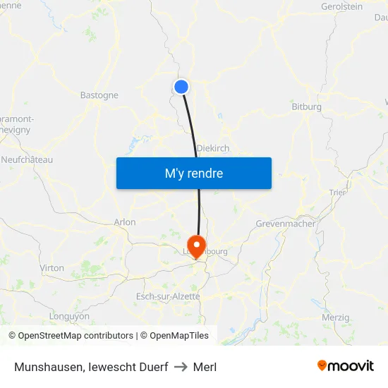 Munshausen, Iewescht Duerf to Merl map