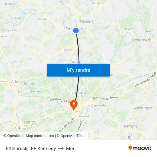 Ettelbruck, J-F Kennedy to Merl map