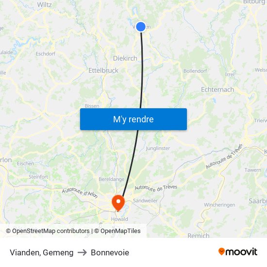 Vianden, Gemeng to Bonnevoie map