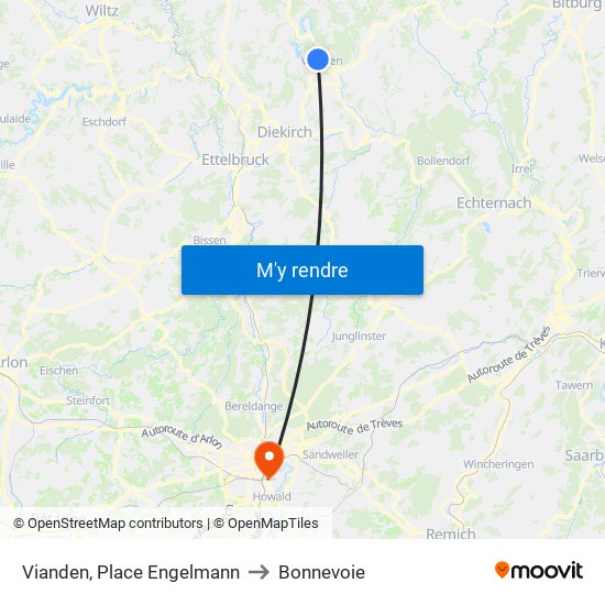 Vianden, Place Engelmann to Bonnevoie map