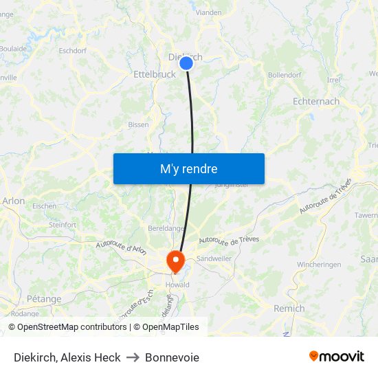 Diekirch, Alexis Heck to Bonnevoie map