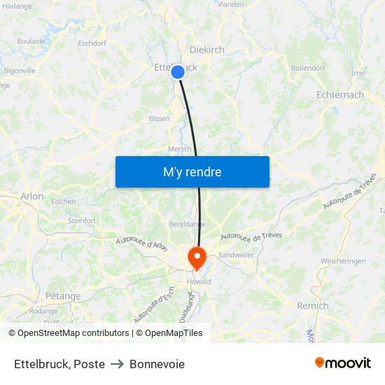 Ettelbruck, Poste to Bonnevoie map