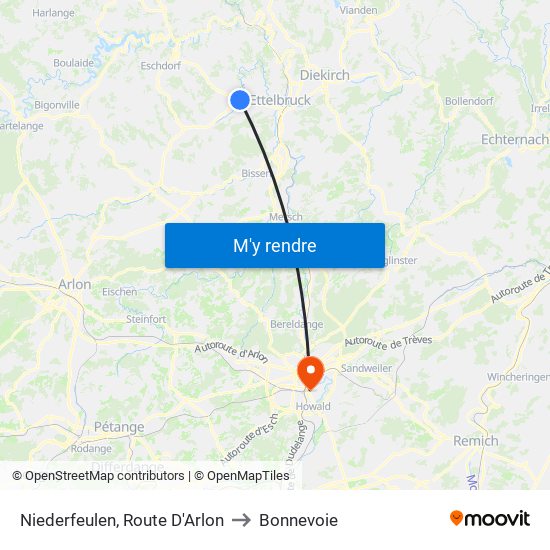 Niederfeulen, Route D'Arlon to Bonnevoie map