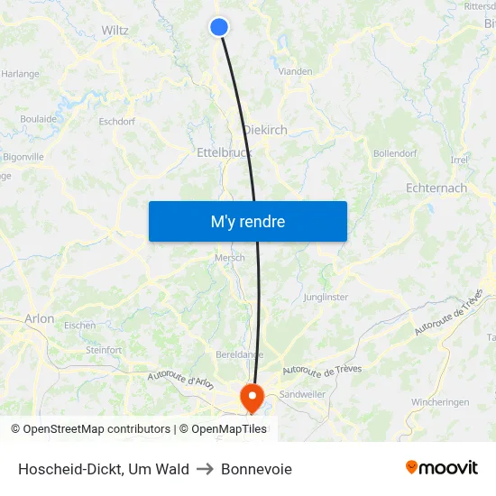 Hoscheid-Dickt, Um Wald to Bonnevoie map