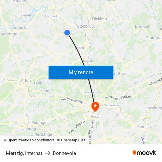 Mertzig, Internat to Bonnevoie map