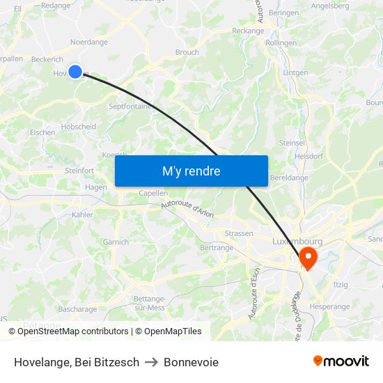 Hovelange, Bei Bitzesch to Bonnevoie map