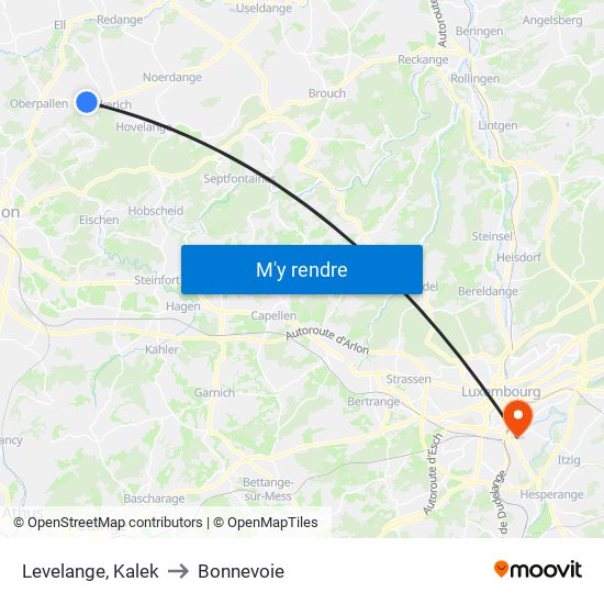 Levelange, Kalek to Bonnevoie map