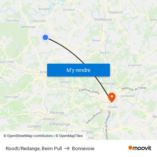 Roodt/Redange, Beim Pull to Bonnevoie map