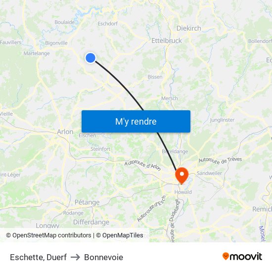 Eschette, Duerf to Bonnevoie map