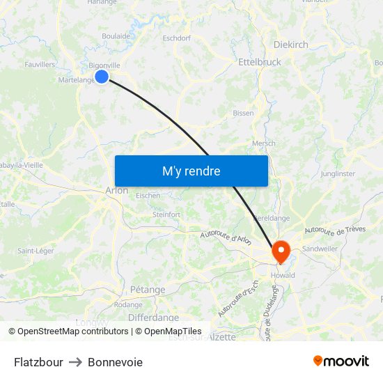 Flatzbour to Bonnevoie map