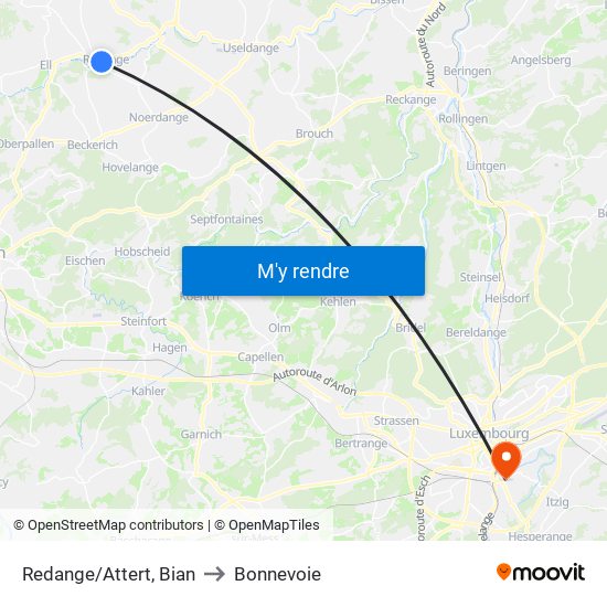 Redange/Attert, Bian to Bonnevoie map