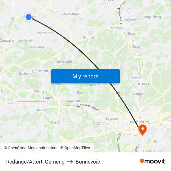 Redange/Attert, Gemeng to Bonnevoie map