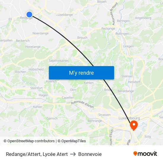Redange/Attert, Lycée Atert to Bonnevoie map