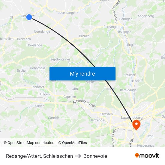 Redange/Attert, Schleisschen to Bonnevoie map