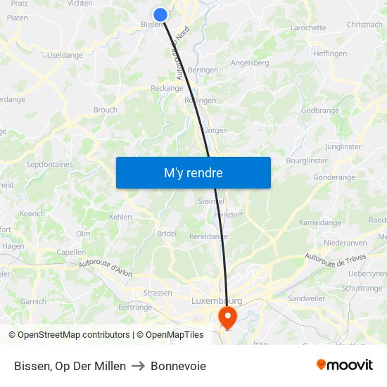 Bissen, Op Der Millen to Bonnevoie map