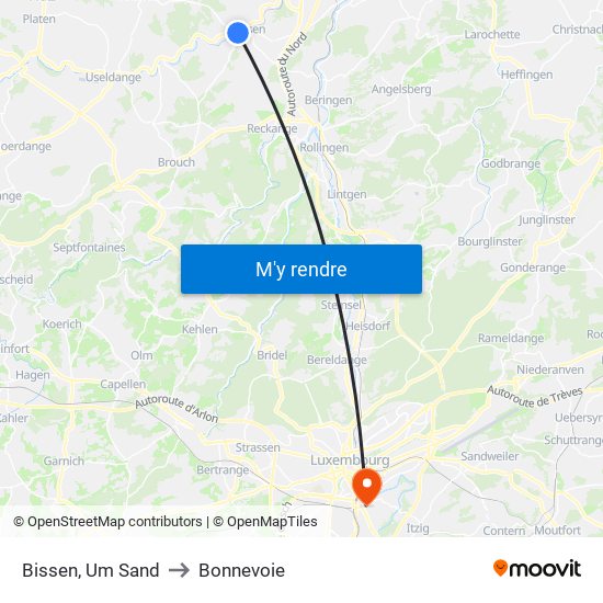 Bissen, Um Sand to Bonnevoie map