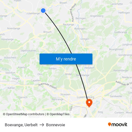 Boevange, Uerbelt to Bonnevoie map