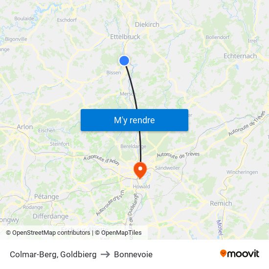 Colmar-Berg, Goldbierg to Bonnevoie map