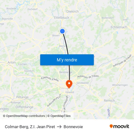 Colmar-Berg, Z.I. Jean Piret to Bonnevoie map