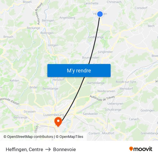 Heffingen, Centre to Bonnevoie map