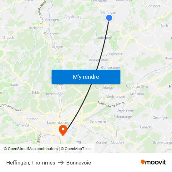 Heffingen, Thommes to Bonnevoie map