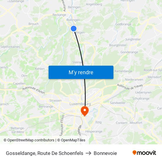 Gosseldange, Route De Schoenfels to Bonnevoie map