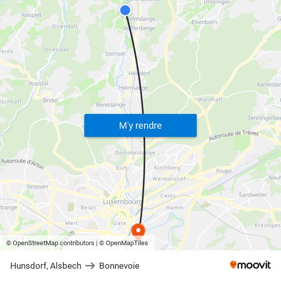 Hunsdorf, Alsbech to Bonnevoie map