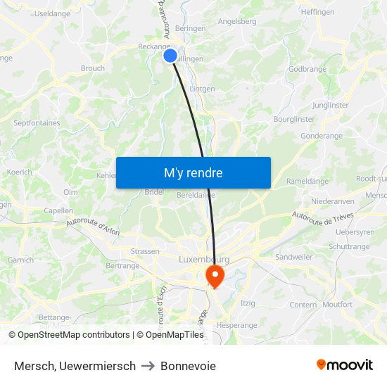 Mersch, Uewermiersch to Bonnevoie map