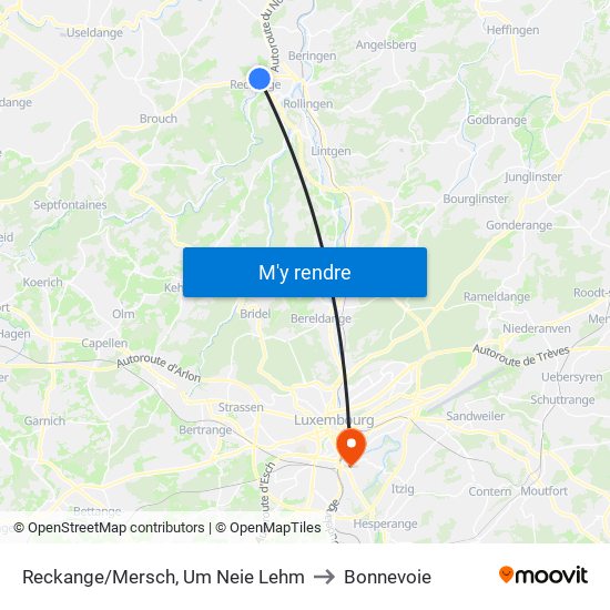 Reckange/Mersch, Um Neie Lehm to Bonnevoie map