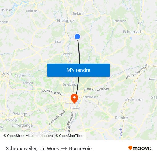 Schrondweiler, Um Woes to Bonnevoie map