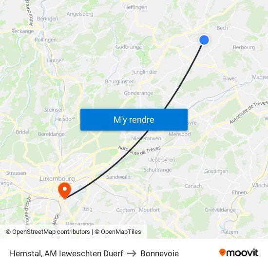 Hemstal, AM Ieweschten Duerf to Bonnevoie map