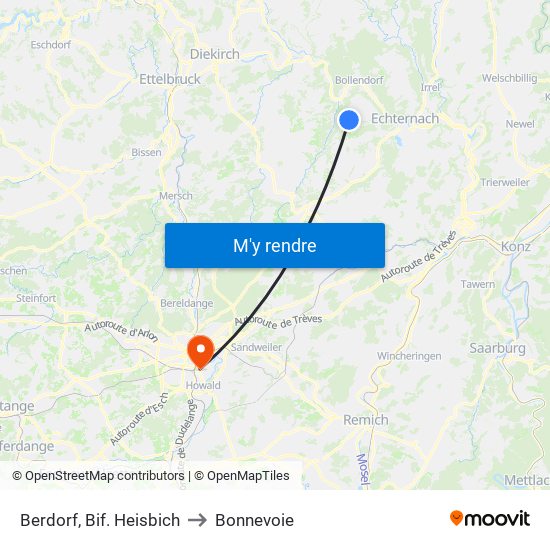 Berdorf, Bif. Heisbich to Bonnevoie map