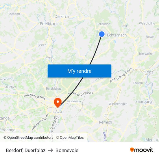 Berdorf, Duerfplaz to Bonnevoie map