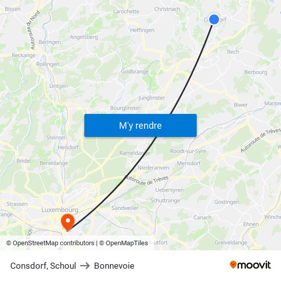 Consdorf, Schoul to Bonnevoie map