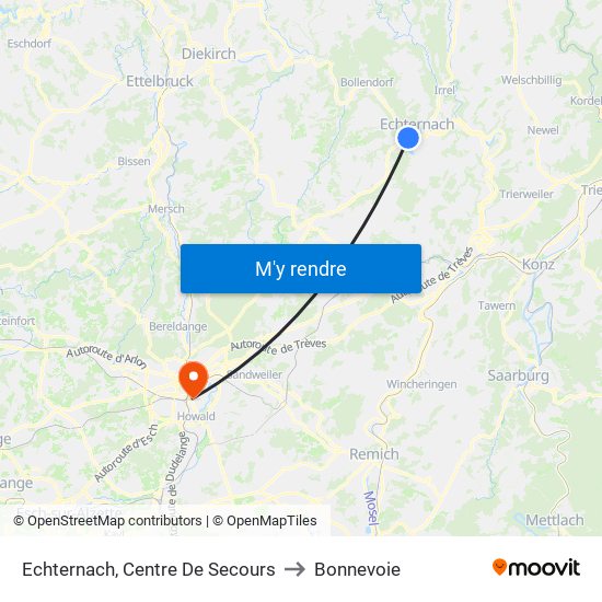 Echternach, Centre De Secours to Bonnevoie map