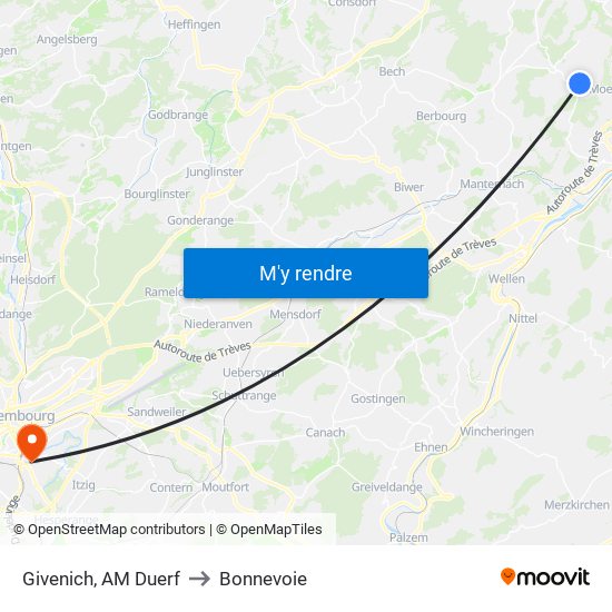 Givenich, AM Duerf to Bonnevoie map