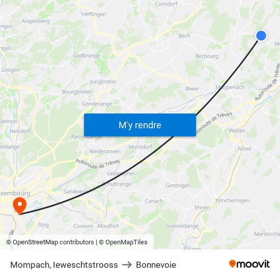 Mompach, Ieweschtstrooss to Bonnevoie map