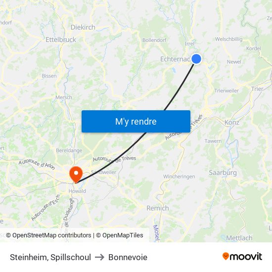 Steinheim, Spillschoul to Bonnevoie map