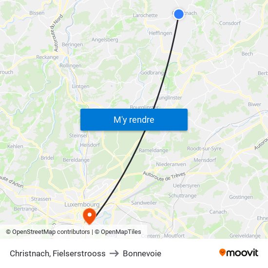 Christnach, Fielserstrooss to Bonnevoie map