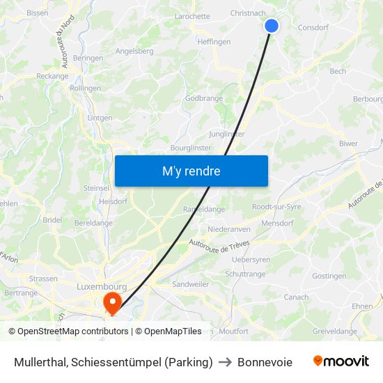 Mullerthal, Schiessentümpel (Parking) to Bonnevoie map