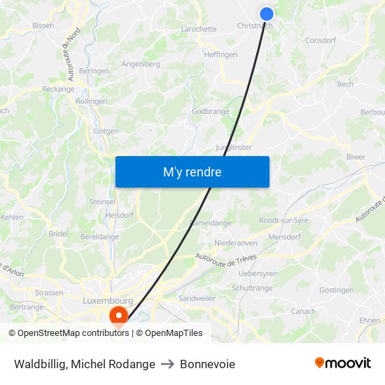 Waldbillig, Michel Rodange to Bonnevoie map