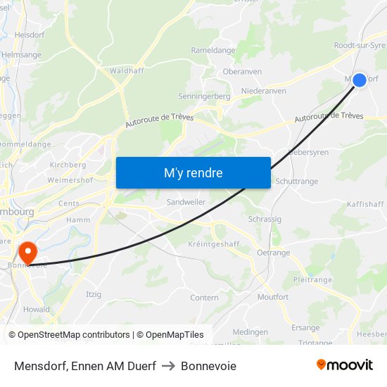 Mensdorf, Ennen AM Duerf to Bonnevoie map