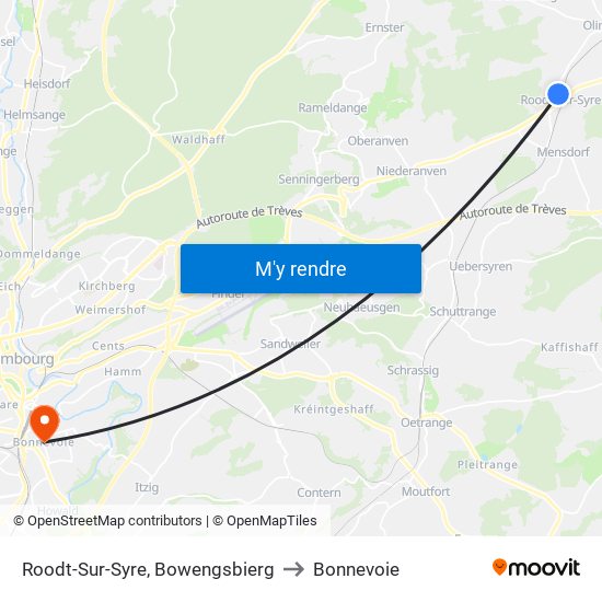 Roodt-Sur-Syre, Bowengsbierg to Bonnevoie map