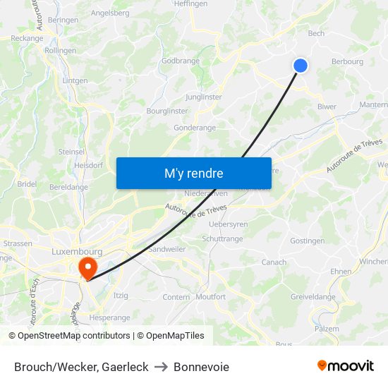 Brouch/Wecker, Gaerleck to Bonnevoie map