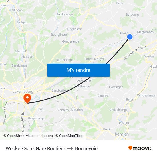 Wecker-Gare, Gare Routière to Bonnevoie map