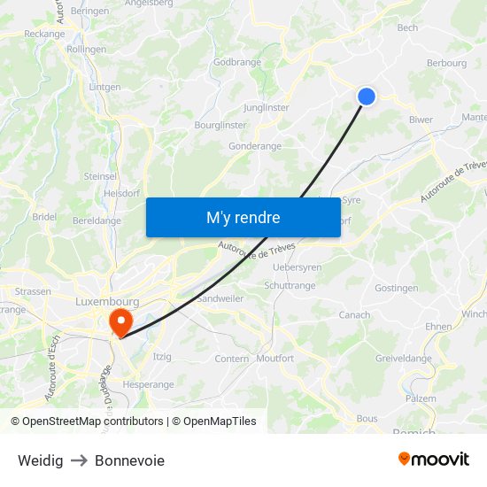 Weidig to Bonnevoie map